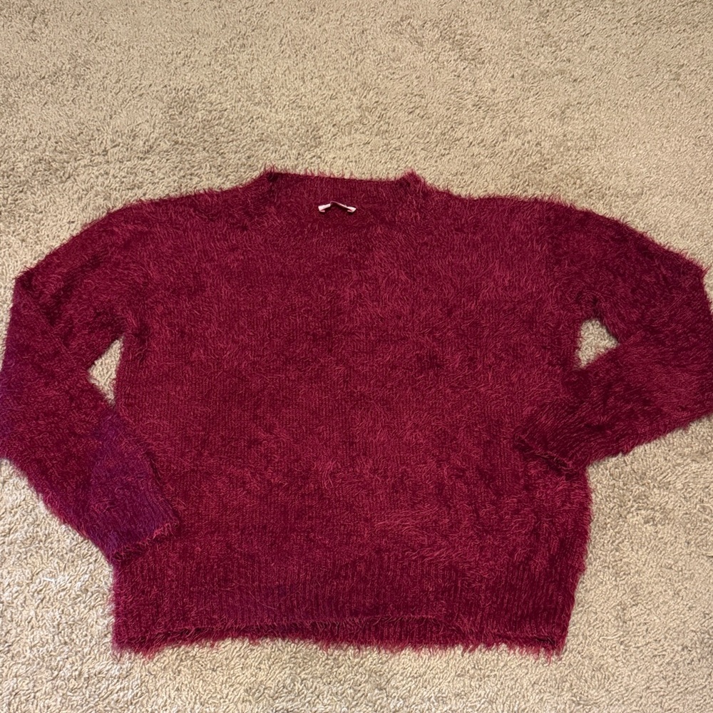 Pink Lily Fuzzy Burgundy Sweater